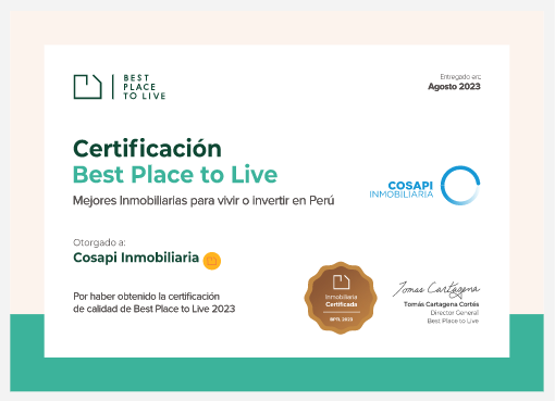 Certificado Best Place to Live 2023